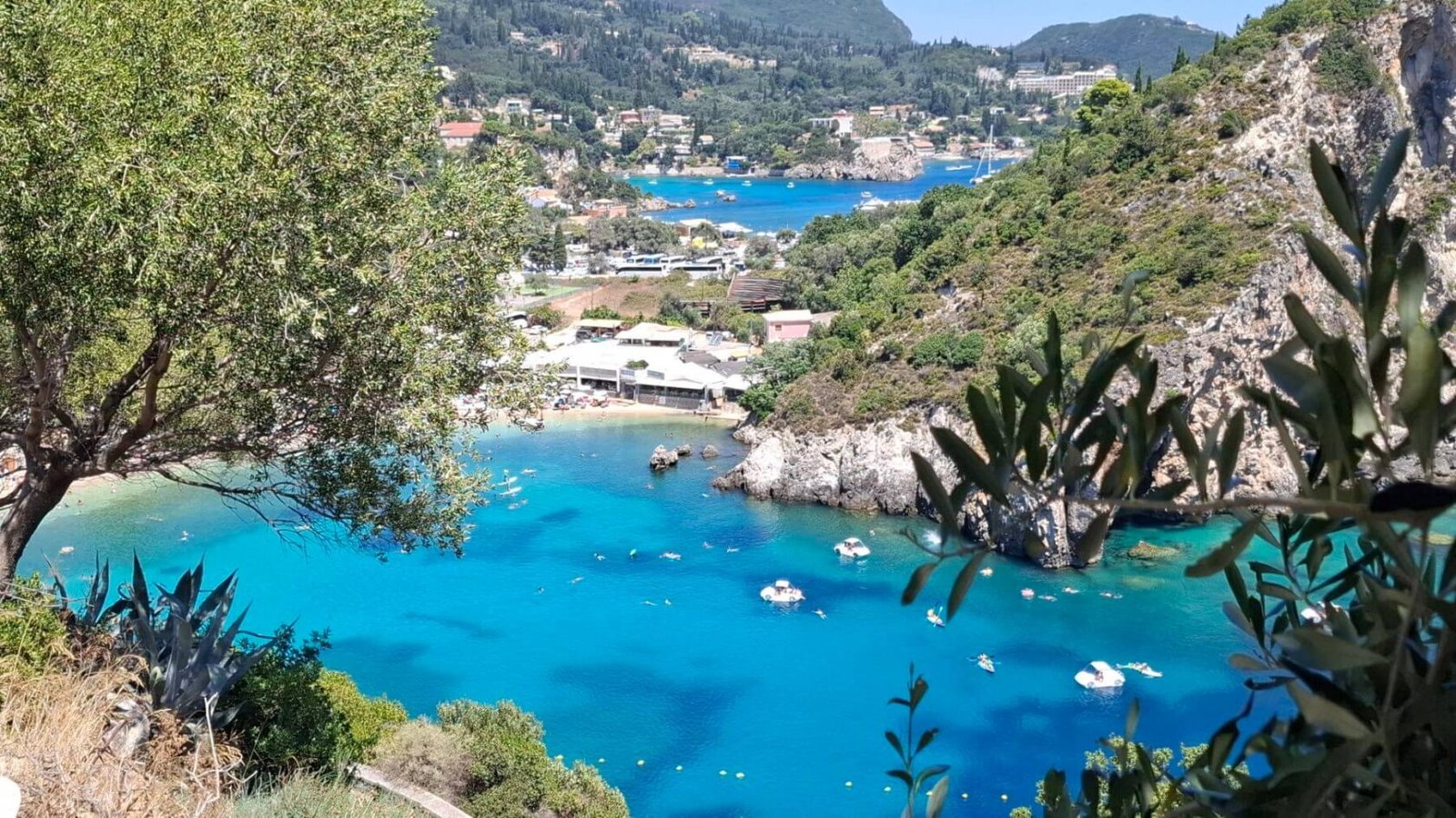 Panoramic view of Agios Spiridon beach in Palaiokastritsa at Corfu, Greece