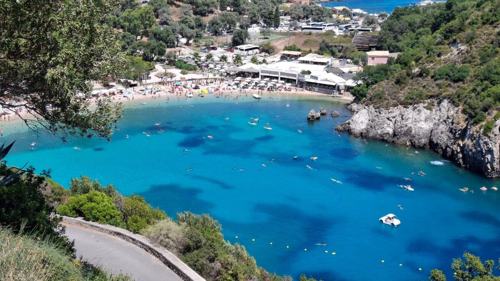 Panoramic view of Palaiokastritsa beach in Corfu, Greece